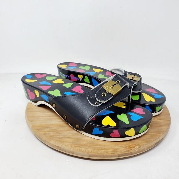 Dr Scholls Wooden Slide Sandals Womens 7 Original Clog Black Hearts Custom Paint - Picture 6 of 12